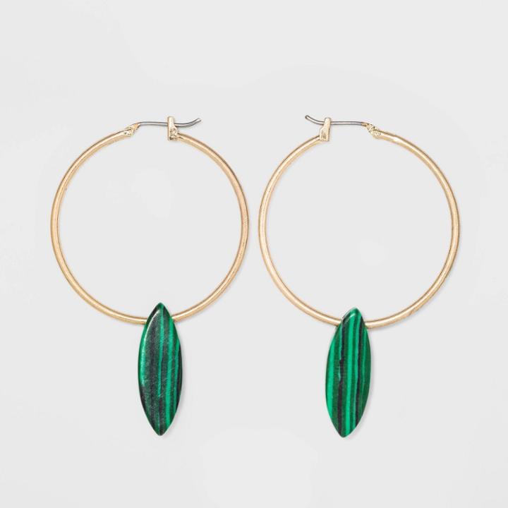 Semi-precious Stone With Matte Malachite Click Top Earrings - Universal Thread Green, Women's