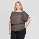 Women's Plus Size Batwing Sleeve Boat Neck Top - Prologue Gray X