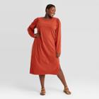 Women's Plus Size Puff Long Sleeve T-shirt Dress - Universal Thread Rust