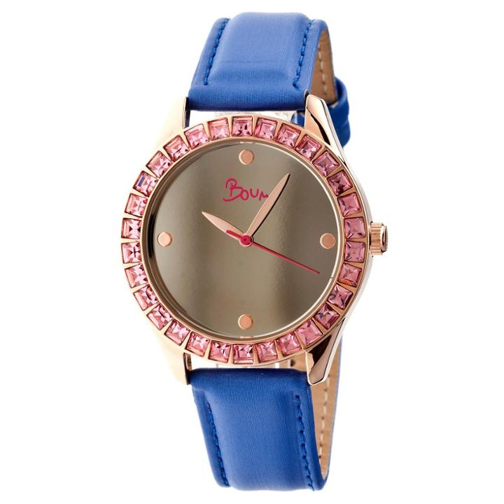Women's Boum Chic Watch With Mirrored Dial And Crystal Surrounded Bezel-blue, Blue