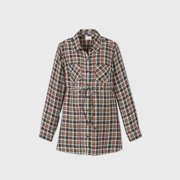 Maternity Plaid Long Sleeve Popover Tunic - Isabel Maternity By Ingrid & Isabel Black/brown
