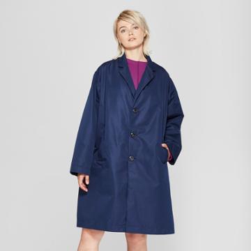 Women's Plus Size Long Sleeve Trench Coat - Prologue Navy
