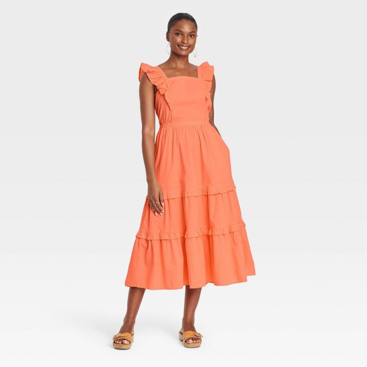 Women's Flutter Sleeveless Dress - Universal Thread Coral Orange