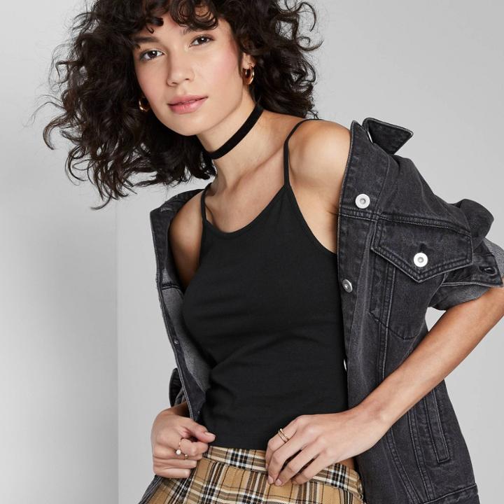 Women's Slim Fit Cropped Cami Tank Top - Wild Fable Black