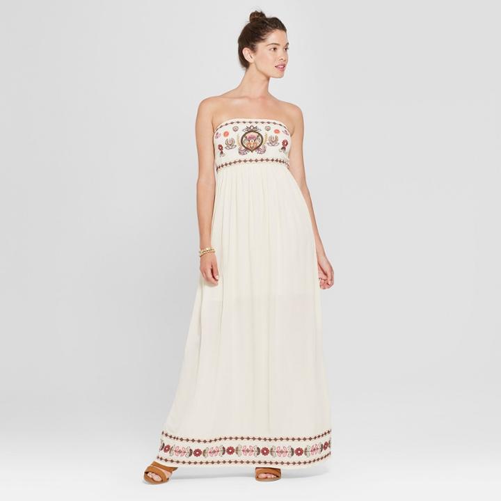 Women's Strapless Embroidered Maxi Dress - Xhilaration Light Sand (brown)