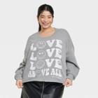 Women's Plus Size Smileyworld Love Above All Graphic Sweatshirt - Gray