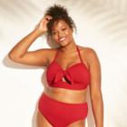 Women's Plus Size Tie Front Dot Texture Bandeau Bikini Top - Xhilaration Sangria Red
