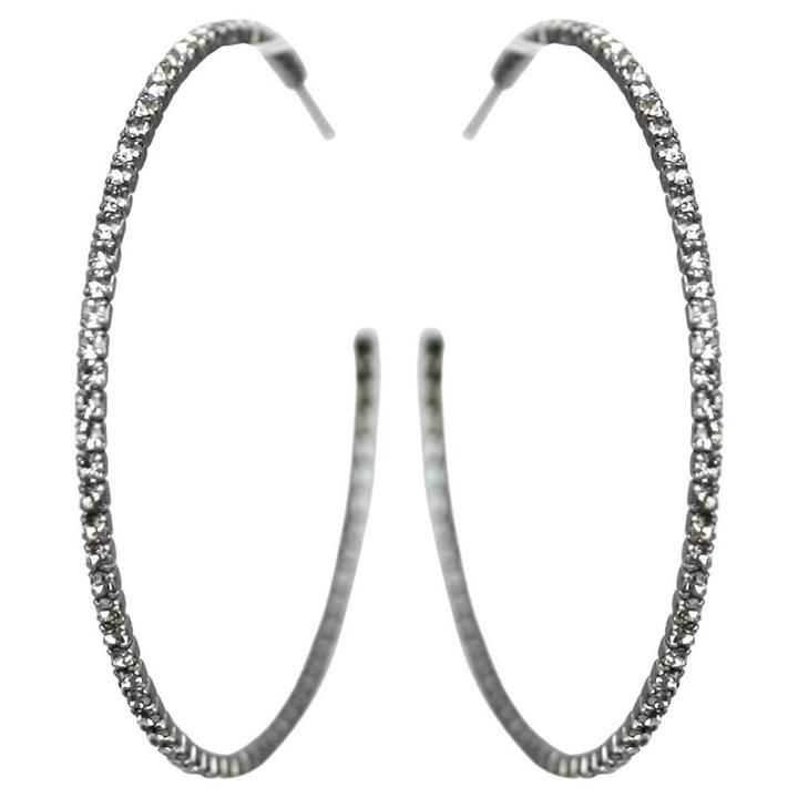 Women's Zirconite 50mm Round Crystal Hoop Earrings - Clear
