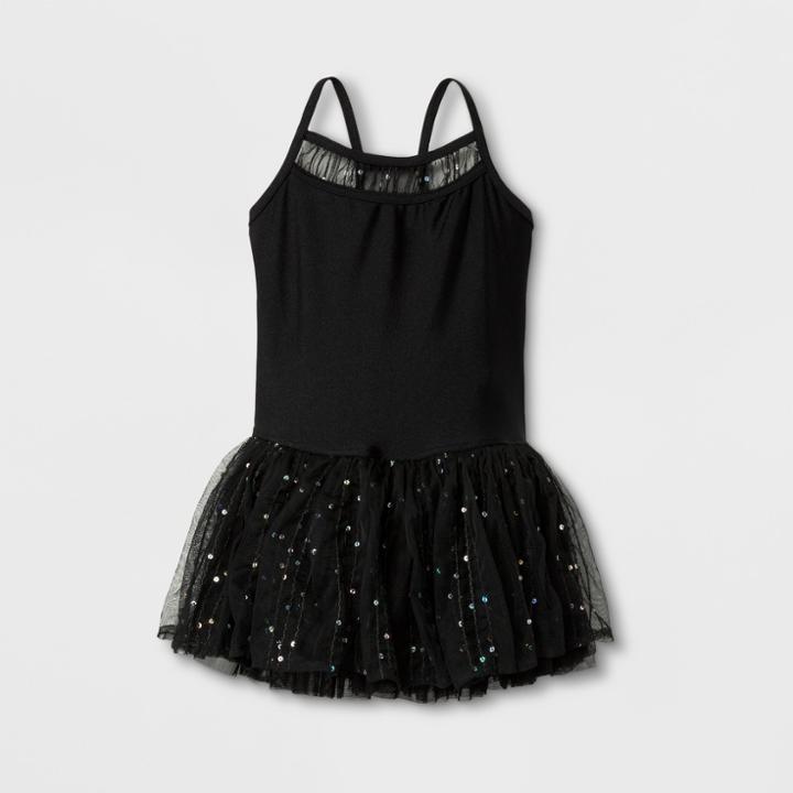 Danshuz Toddler Girls' Camisole Style Activedress With Embroidered Back And Foil Sequin Back Panels, Yoke And Triple Layer Skirt - Black 8-10,