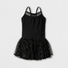 Danshuz Toddler Girls' Camisole Style Activedress With Embroidered Back And Foil Sequin Back Panels, Yoke And Triple Layer Skirt - Black 8-10,