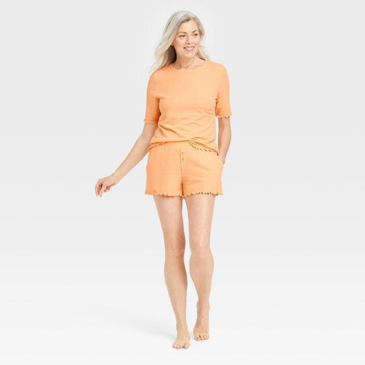 Women's Textured Knit Pajama Set - Stars Above Orange