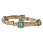 Zirconite Stretch Bangle With Faceted Square Stones - Gold + Turquoise, Women's