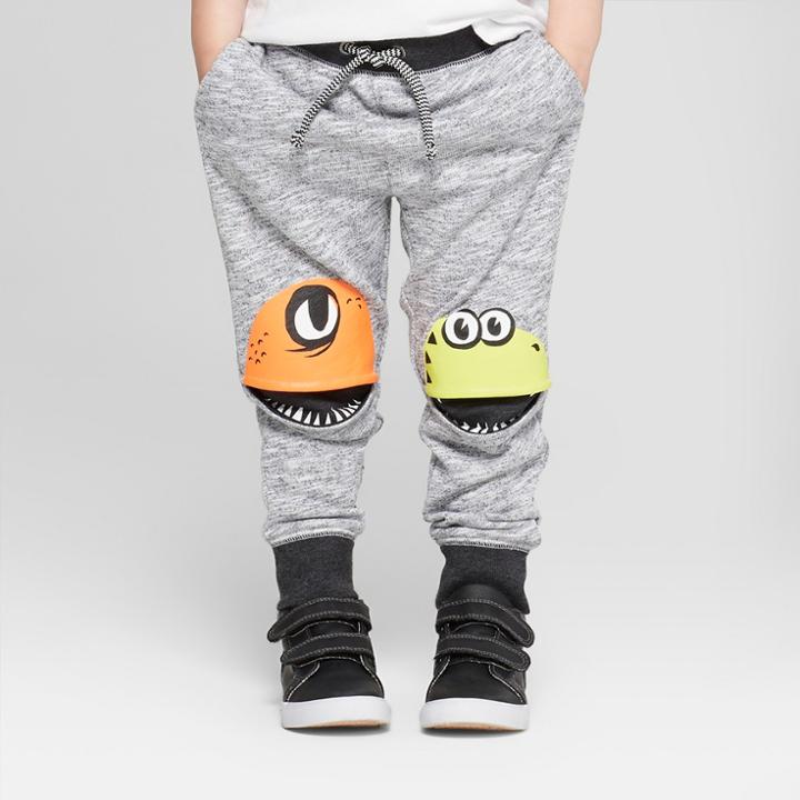Toddler Boys' Jogger Pants With Monster Knee Hits - Cat & Jack Gray