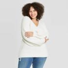 Women's Plus Size V-neck Pullover Sweater - Ava & Viv Cream X, Ivory
