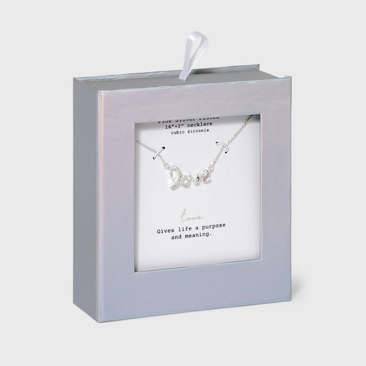 No Brand Silver Plated Love Cubic Zirconia Script Pendant Necklace -