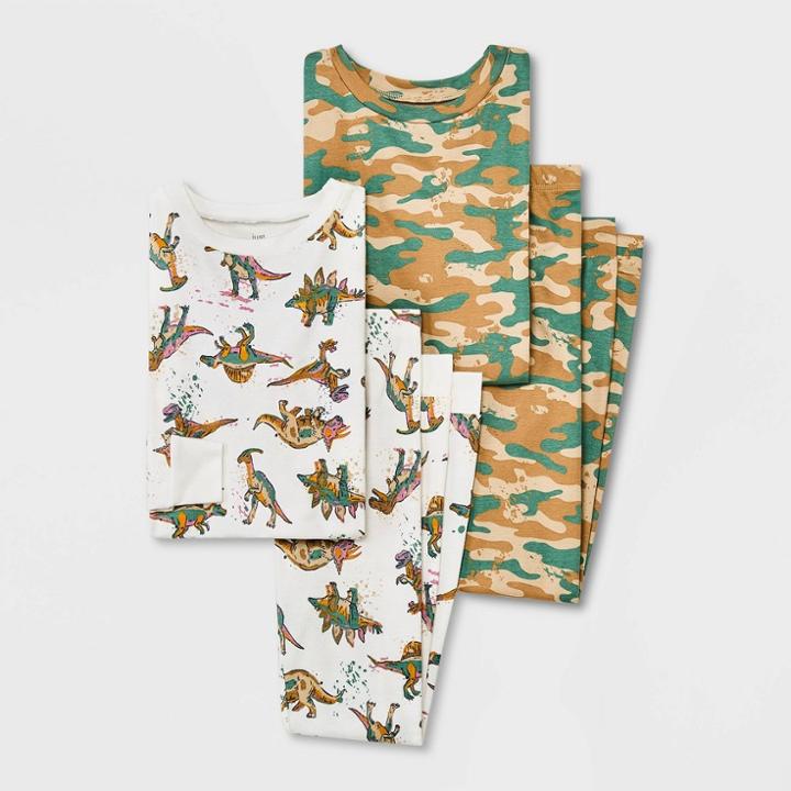 Carter's Just One You Boys' 4pc Dino/camo 100% Cotton Pajama