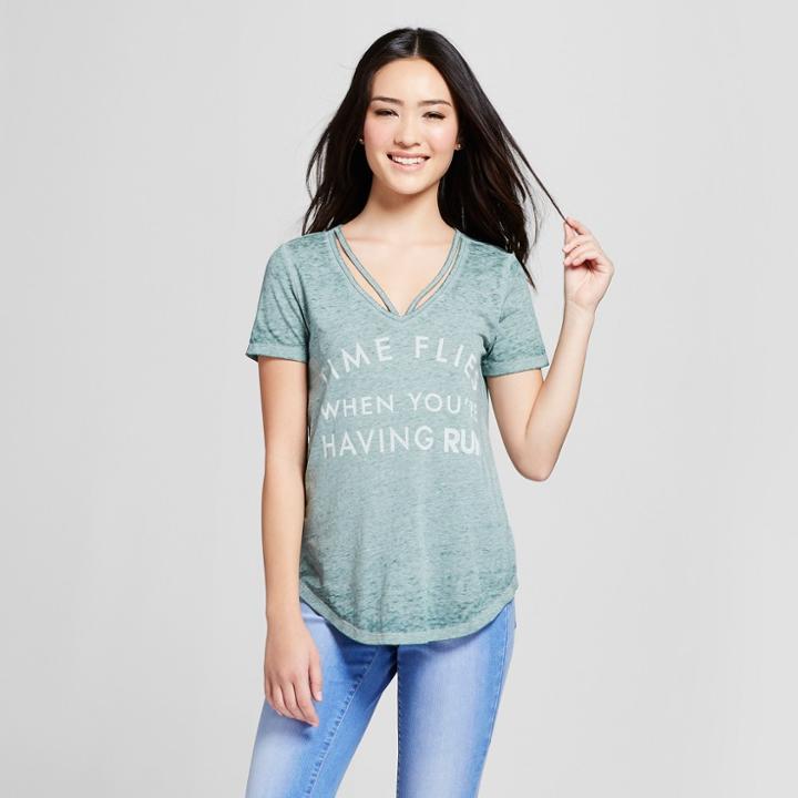 Women's Time Flies When You're Having Rum Drapey Short Sleeve Clavicle T-shirt - Zoe+liv - Green