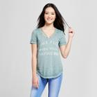 Women's Time Flies When You're Having Rum Drapey Short Sleeve Clavicle T-shirt - Zoe+liv - Green