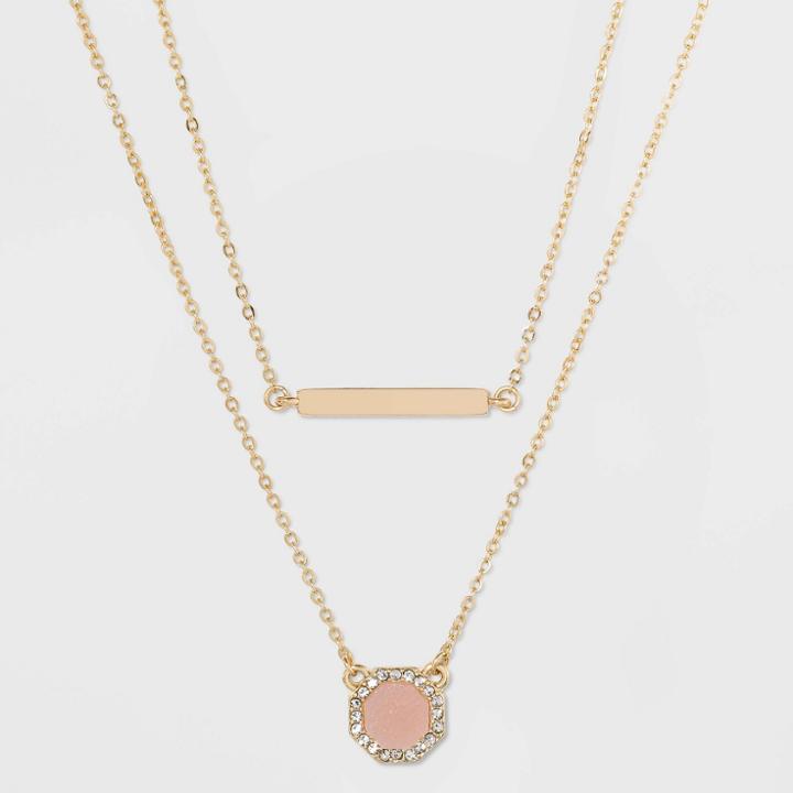 Sugarfix By Baublebar Gold Bar And Pendant Layered Necklace - Blush Pink, Women's