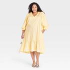 Women's Plus Size Long Sleeve Ruffle Hem Dress - A New Day Light Yellow