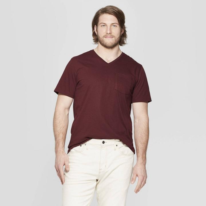 Men's Big & Tall Standard Fit Short Sleeve Elevated Ultra-soft V-neck T-shirt - Goodfellow & Co Pomegranate
