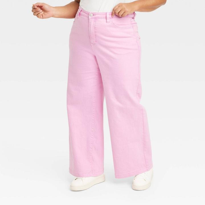Women's High-rise Wide Leg Jeans - Ava & Viv Pink