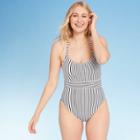 Women's Ribbed One Piece Swimsuit - Shade & Shore Black And White Stripe Xl, Women's, White Black