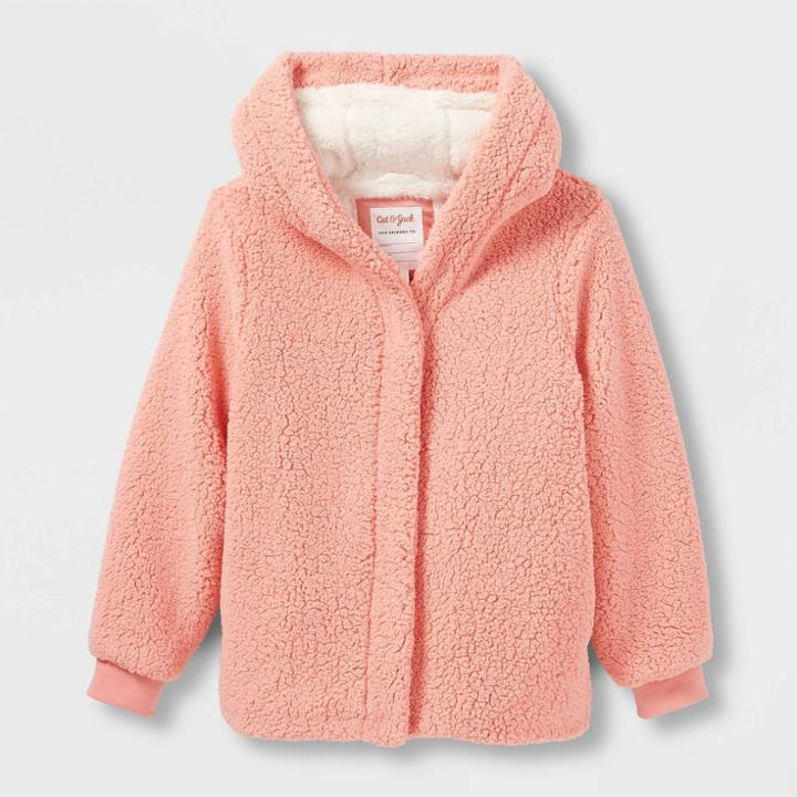 Girls' Sherpa Faux Fur Jacket - Cat & Jack Coral Pink