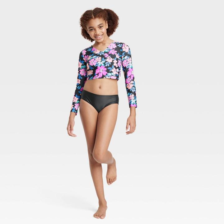 Girls' 3pc Western Blooms Swimwear Set - Art Class
