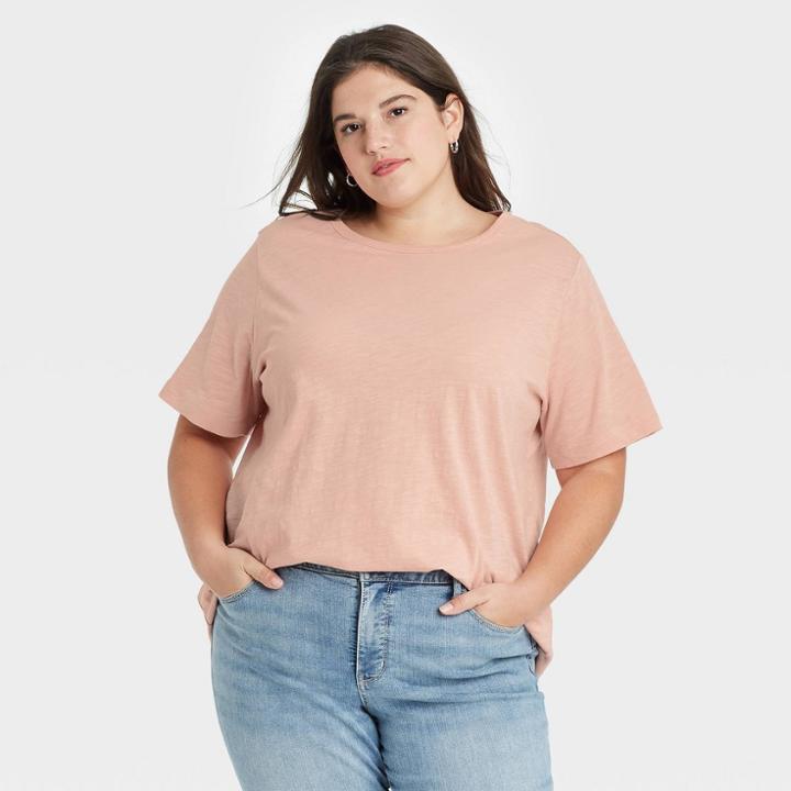 Women's Plus Size Short Sleeve T-shirt - Ava & Viv Coral
