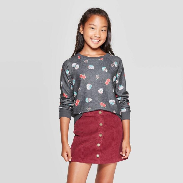 Girls' Skull Sweatshirt - Art Class Black L, Girl's,