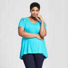 Women's Plus Size Embroidered Shoulder Short Sleeve T-shirt - Ava & Viv Blue X