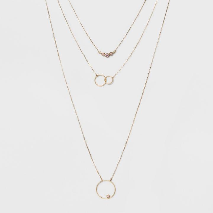Trio Layer Circle Pendent Necklace - A New Day Rosewater Opal/gold