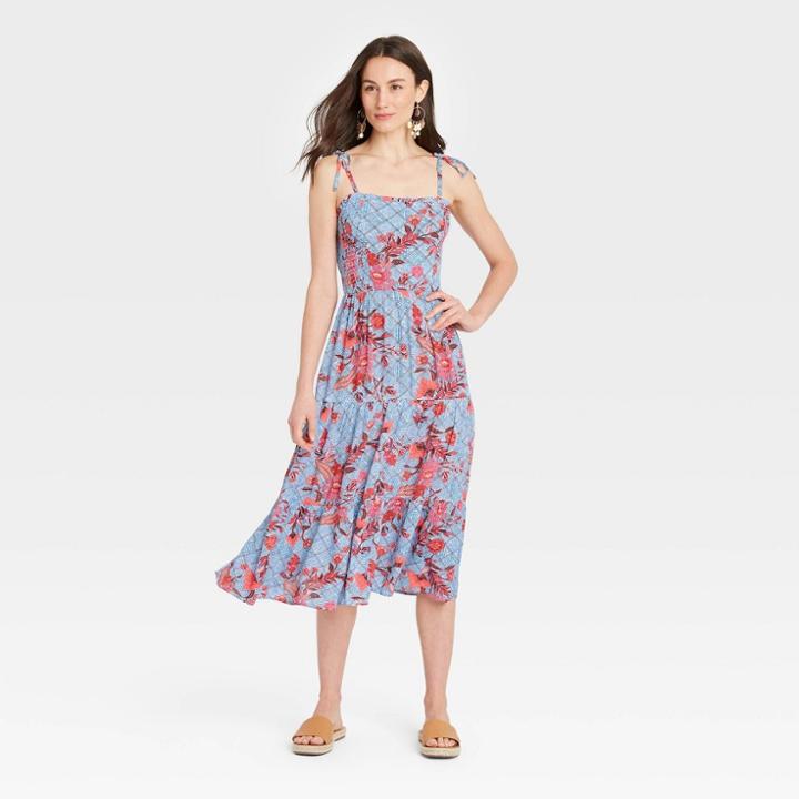 Women's Tie-strap Smocked Dress - Knox Rose Blue Floral