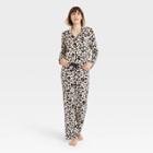 Women's Leopard Print Beautifully Soft Long Sleeve Notch Collar Top And Pants Pajama Set - Stars Above