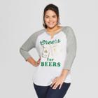 Women's Plus Size 3/4 Sleeve Cheers For Beers Raglan Graphic T-shirt - Grayson Threads (juniors') - White