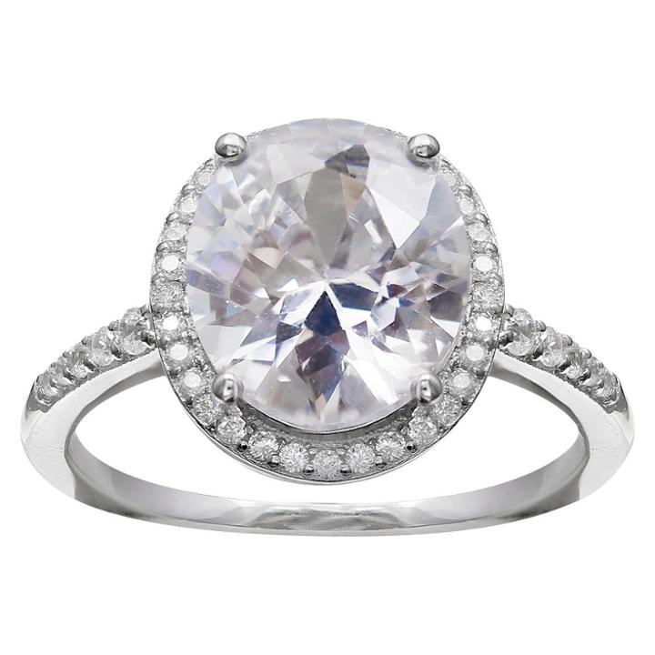 Target Women's Oval Cubic Zirconia Ring With Pave Band In Sterling Silver - Silver/clear