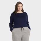 Women's Plus Size Long Sleeve Ribbed T-shirt - A New Day Navy