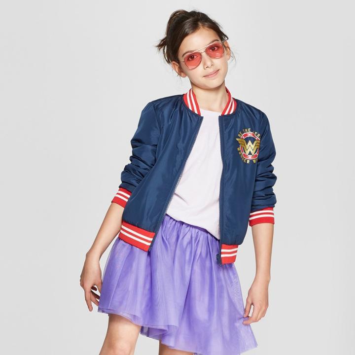 Plus Size Girls' Dc Comics Wonder Woman Reversible Bomber Jacket - Navy/red Xxl Plus,