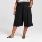 Women's Plus Size Stretch Knit Culotte Pants - Ava & Viv Black