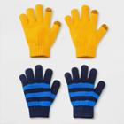 Boys' 2pk Gloves - Cat & Jack Navy One Size, Yellow Blue