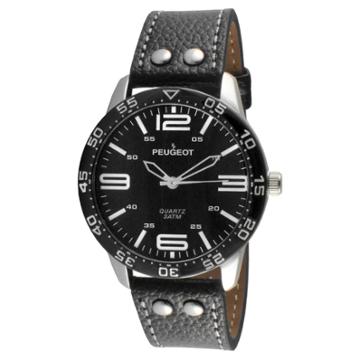 Peugeot Watches Men's Peugeot Sports Leather Strap Watch - Silver/ Black,