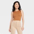 Women's Slim Fit Seamless Ribbed Tank Top - A New Day Brown