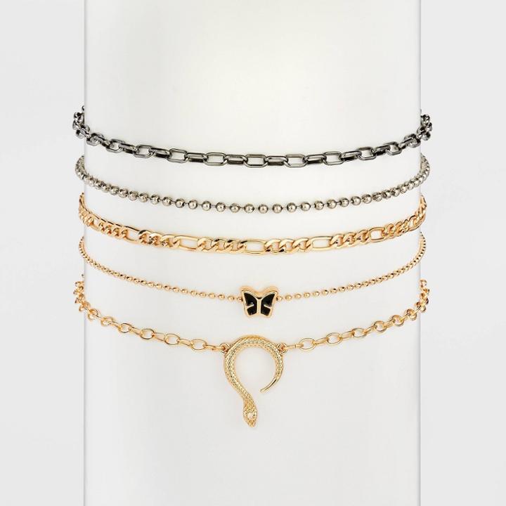 Butterfly And Snake Charm Choker Necklace 5pc - Wild Fable Gold