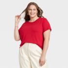 Women's Plus Size Short Sleeve Casual Fit T-shirt - A New Day Red