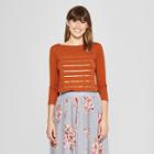 Women's Striped 3/4 Sleeve Shine Boatneck T-shirt - A New Day Rust/gold