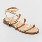 Women's Astrid Wide Width Studded Strappy Sandals - A New Day Natural