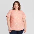 Women's Plus Size Floral Print Short Sleeve Crewneck Button Back Blouse - Ava & Viv Blush X, Women's, Pink