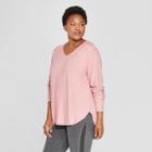 Women's Plus Size Cozy Long Sleeve V-neck Pullover - Ava & Viv Heather Pink