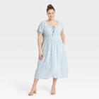 Women's Plus Size Puff Short Sleeve Smocked Dress - Who What Wear Blue Floral